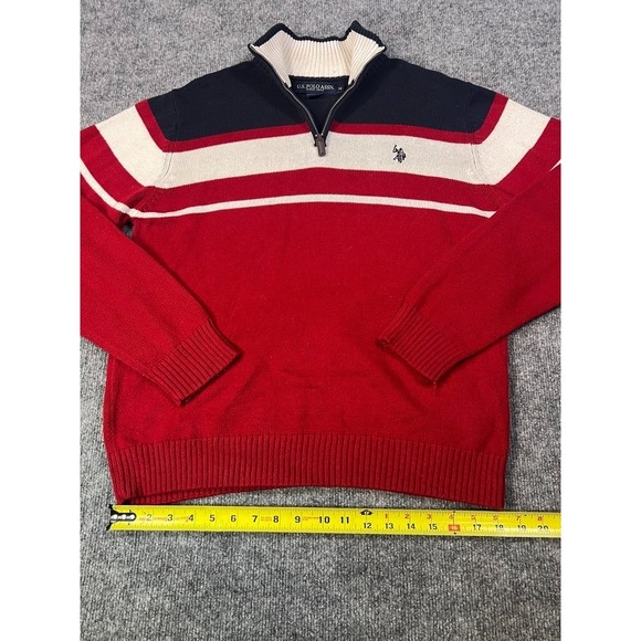 US Polo Assn. Other - U.S. Polo Assn. Men's M Striped 1/4 Zip Sweater Red Navy Cotton Mock Neck Preppy